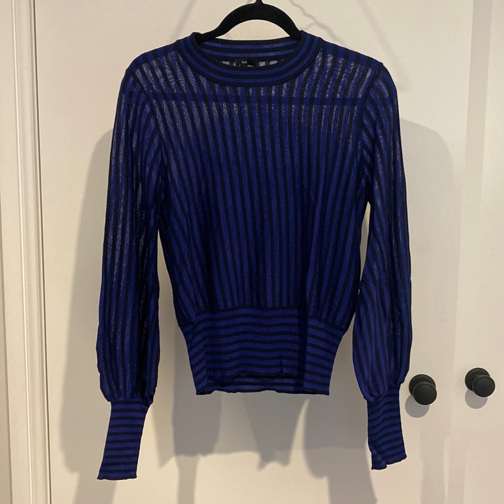 Cue navy and black striped blouse
